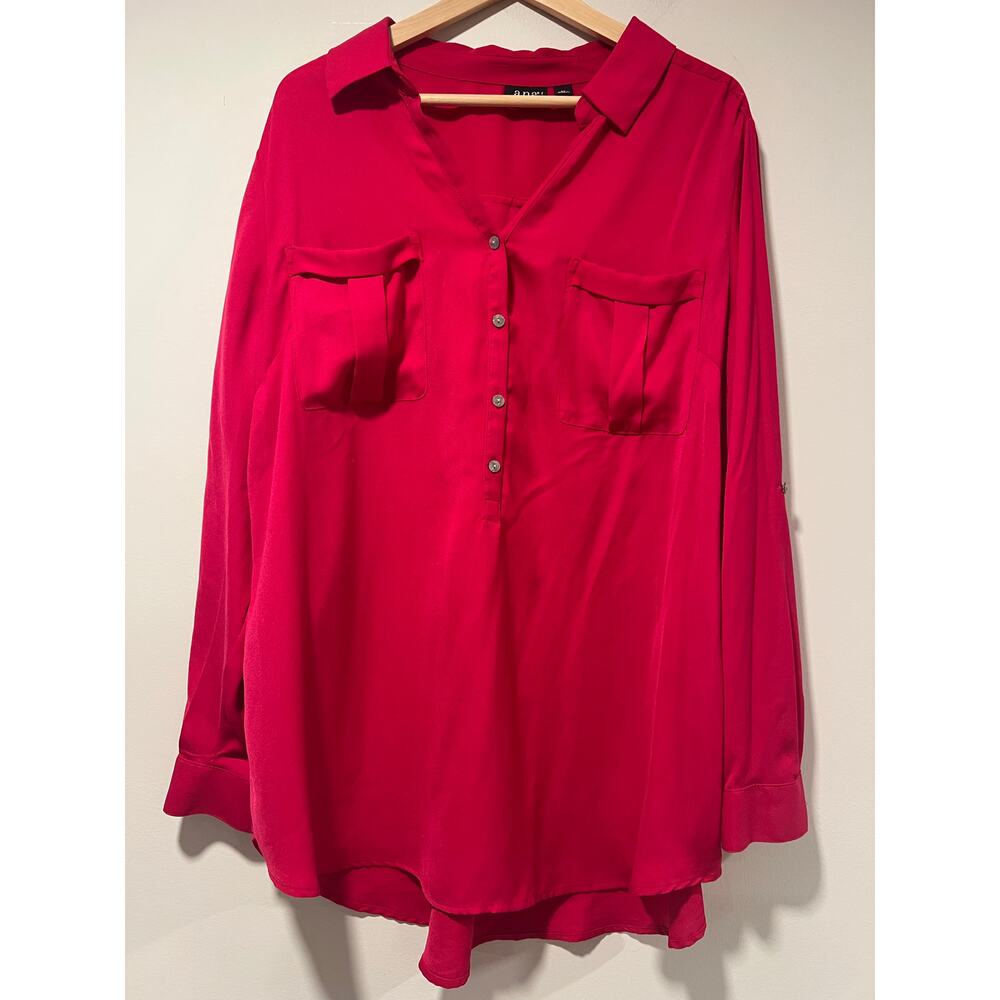 NWOT a.n.a A New Approach 1/2 Button Down Blouse Hot Pink Size 2X JL